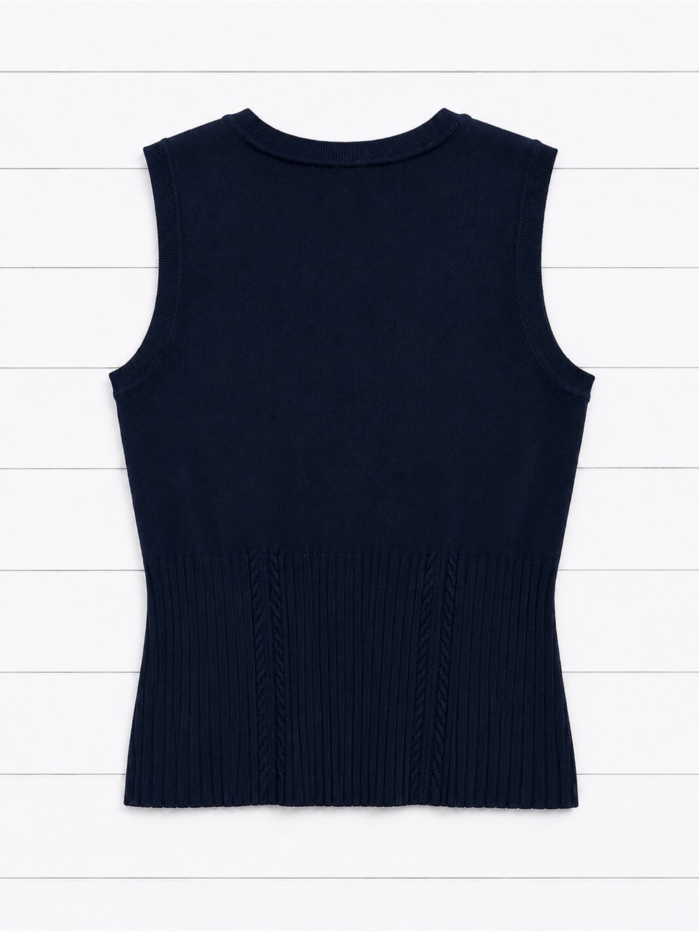 Melanie Lyne Sleeveless Navy Ribbed Knit Top - M - Picture 4 of 4
